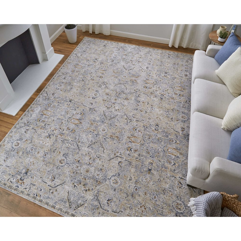 Pasha Transitional Distressed, Ivory/Blue/Tan, 6'-7" x 9'-6" Area Rug. Picture 2