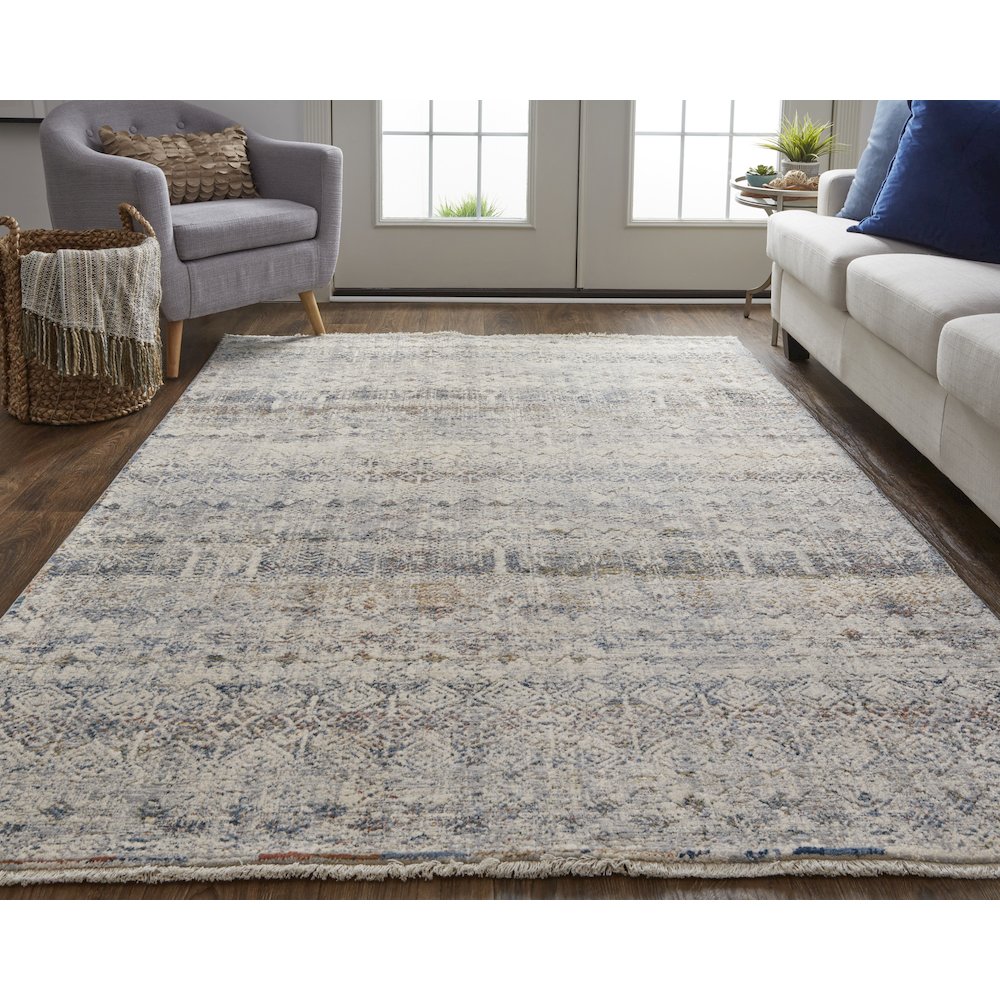 Kaia Transitional Distressed, Tan/Ivory/Blue, 3' x 5' Accent Rug. Picture 2