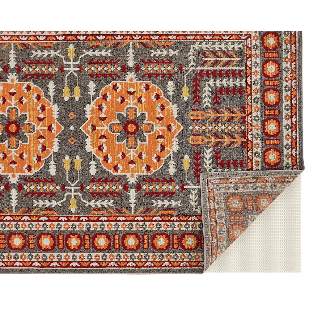 Foster Vinatge Style Kilim, Vermillion Orange/Gray, 10ft x 13ft - 2in Area Rug, FST3754FORNGRYH13. Picture 4
