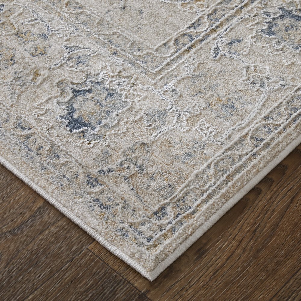 Pasha Transitional Floral & Botanical, Ivory/Taupe/Blue, 6'-7" x 9'-6" Area Rug. Picture 3