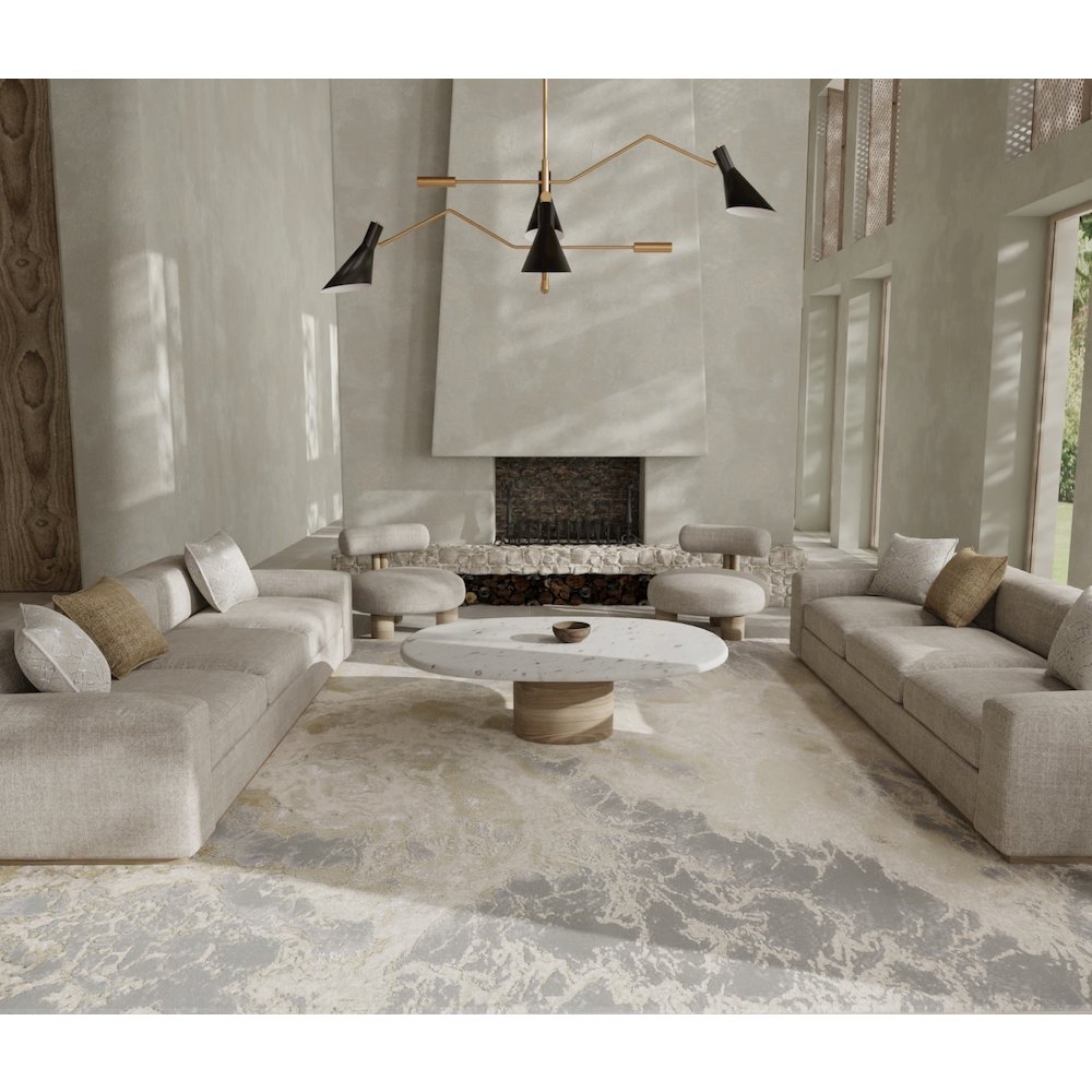 Aura Modern Abstract, Ivory/Silver/Gold, 3'-11" x 6' Accent Rug. Picture 3