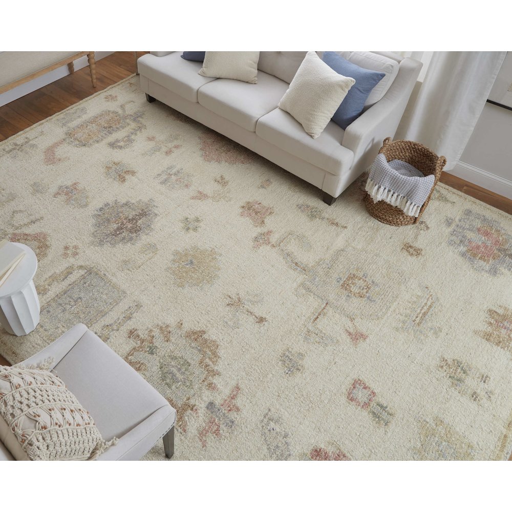 Transitional Floral & Botanical, Ivory/Orange/Gray, 8'-6" x 11'-6" Area Rug. Picture 2