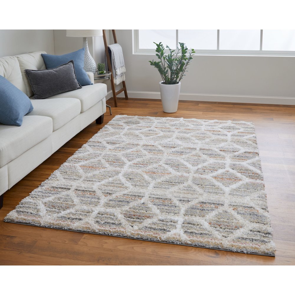 Mynka Transitional Diamond, Tan/Taupe/Ivory, 5' x 8' Area Rug. Picture 2