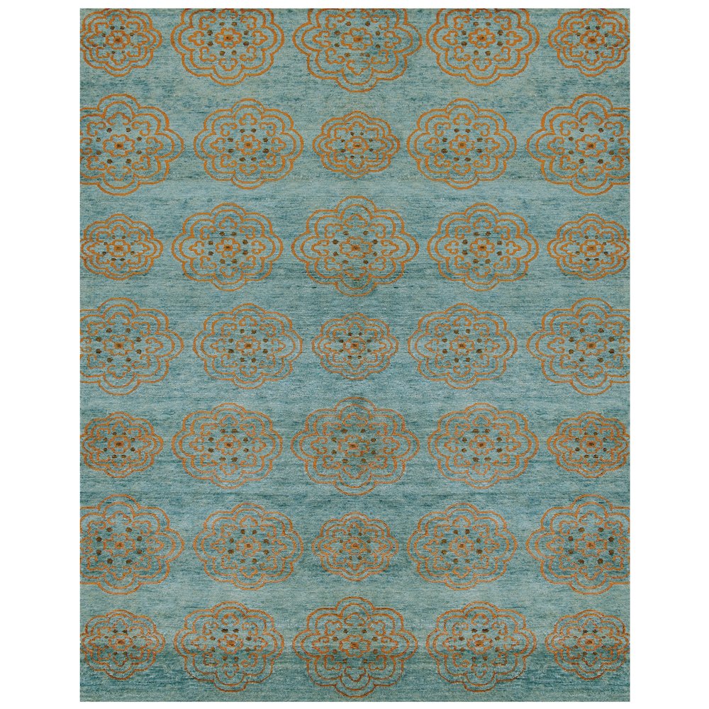 Qing Transitional Floral & Botanical, Blue/Green/Taupe, 4' x 6' Accent Rug. Picture 1