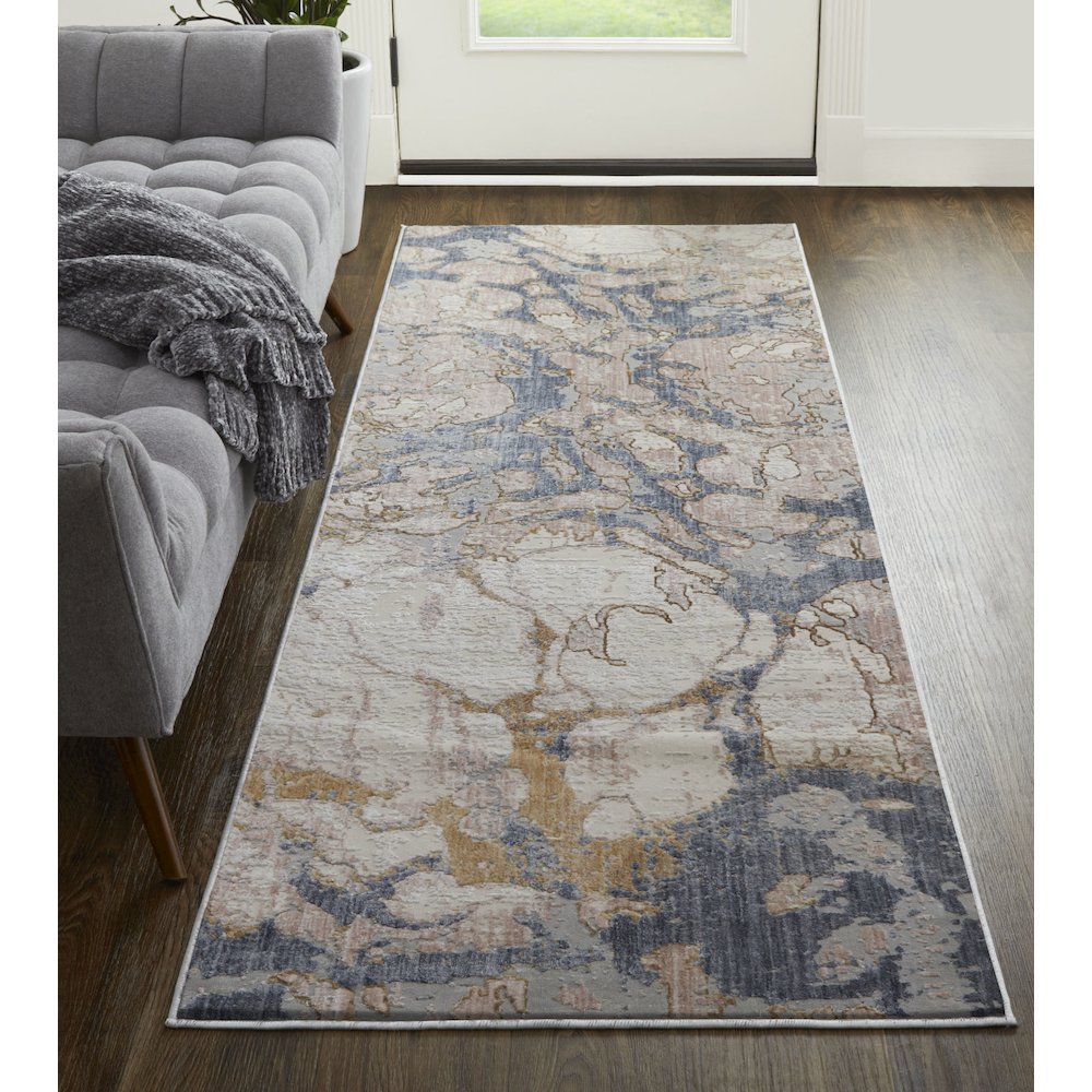 Laina Transitional Abstract, Tan/Blue, 3' x 8' Runner. Picture 2