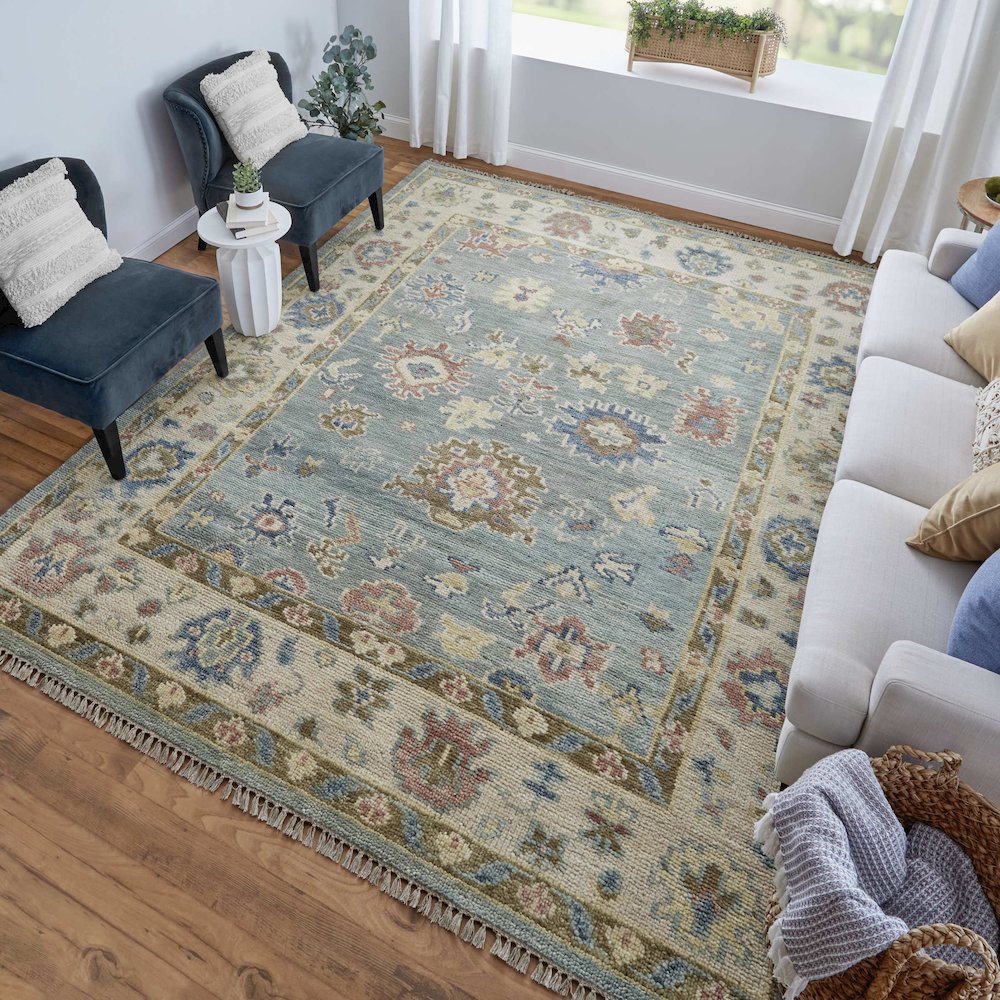 Fillmore Transitional Floral & Botanical, Blue/Ivory/Yellow, 2' x 3' Accent Rug. Picture 2