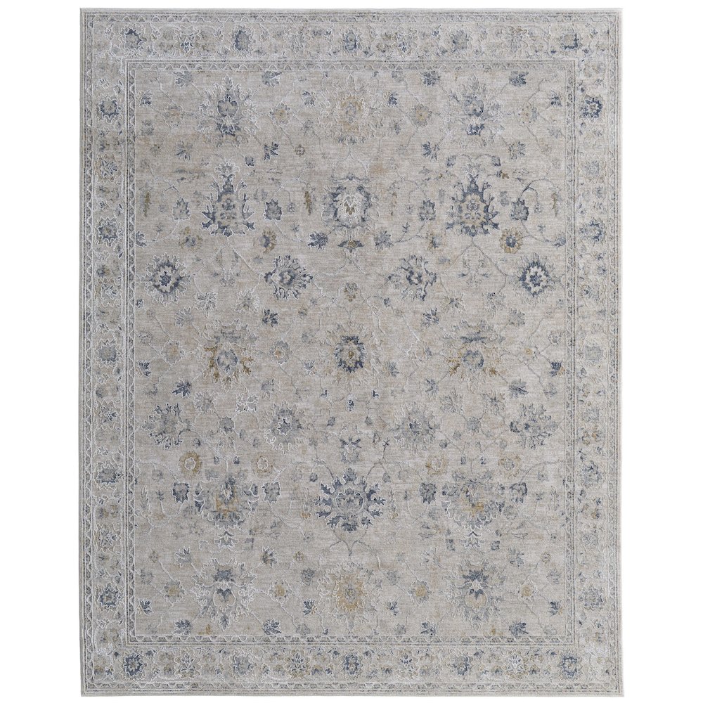 Pasha Transitional Floral & Botanical, Ivory/Taupe/Blue, 6'-7" x 9'-6" Area Rug. Picture 1