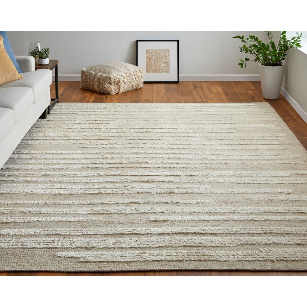 Ashby Transitional Stripes, White/Tan, 3'-6" x 5'-6" Accent Rug. Picture 2