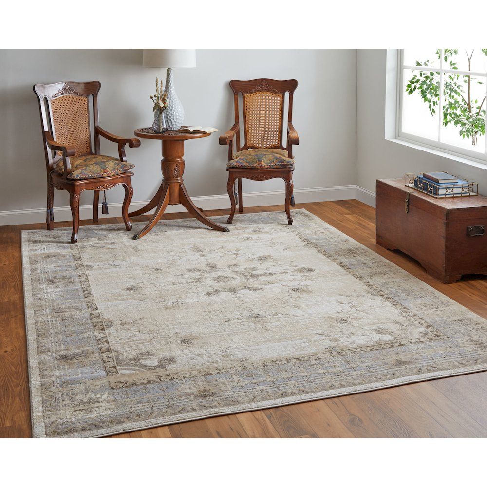 Celene Traditional Bordered, Tan/Brown/Gray, 7'-9" x 10' Area Rug. Picture 2