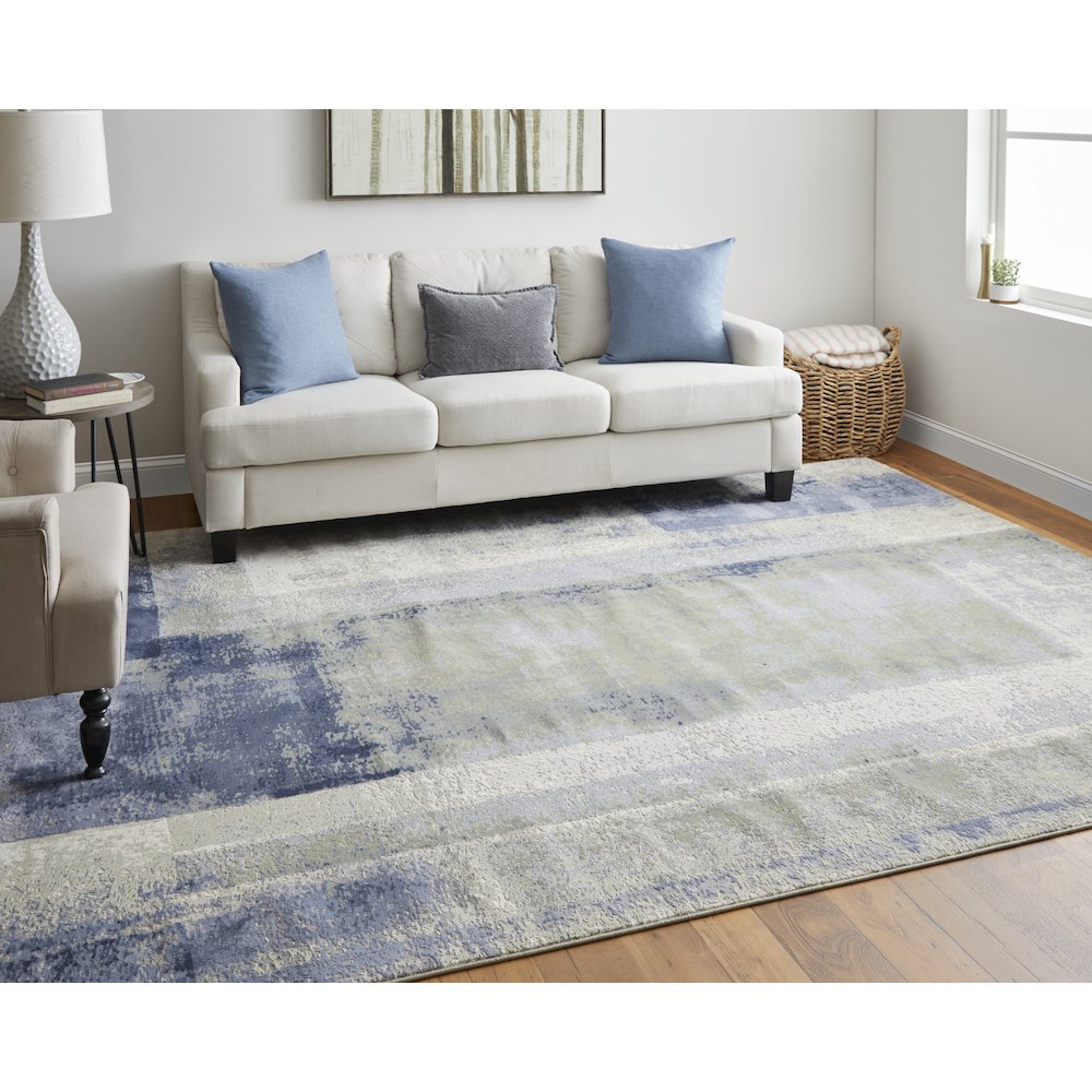 Clio Modern Abstract, Blue/Green/Ivory, 2' x 3' Accent Rug. Picture 2