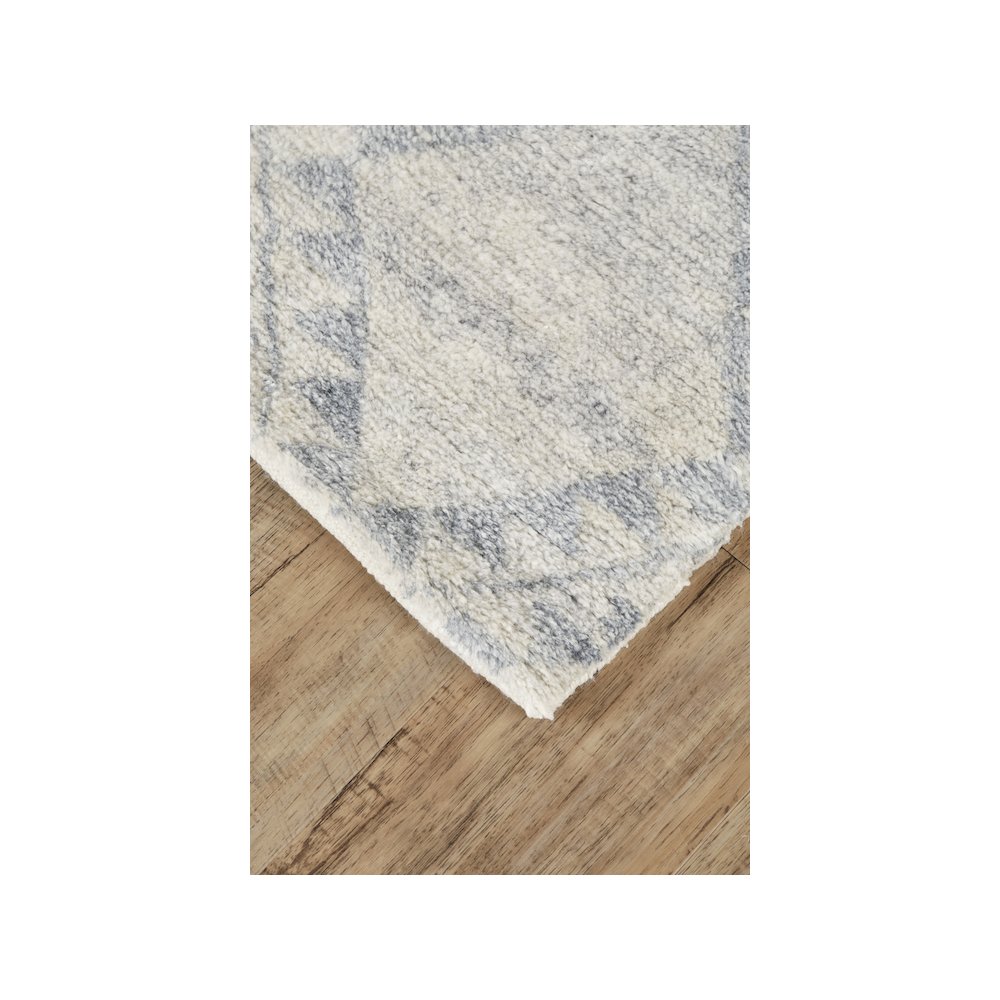 Abytha Diamond Hand Knot Wool Rug, Ivory/Blue/Gray, 2ft-6in x 8ft, Runner, 7316458FICE000I68. Picture 3