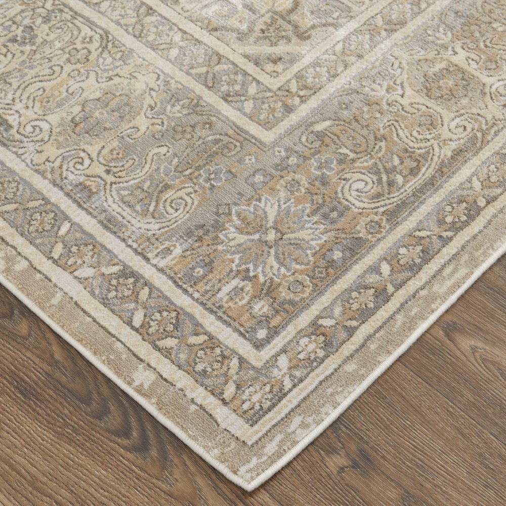 Celene Traditional Medallion, Tan/Brown/Ivory, 7'-9" x 7'-9" Round Rug. Picture 3