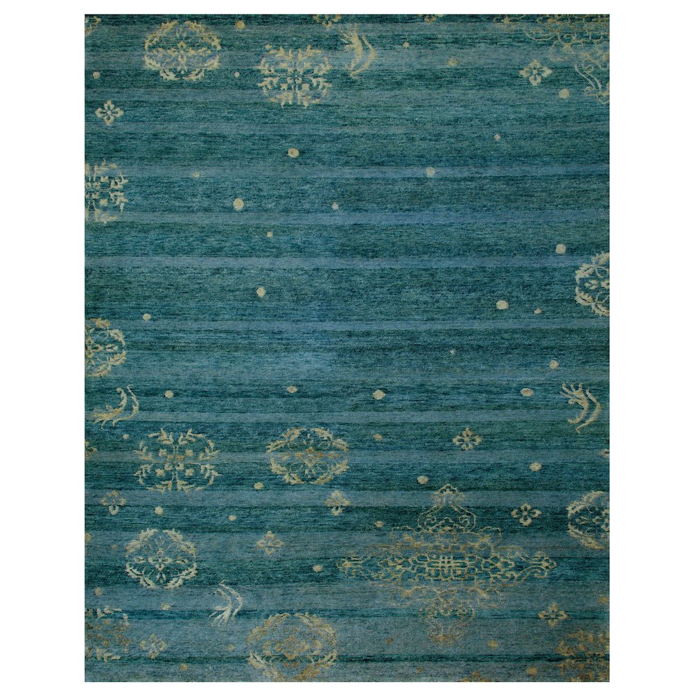 Qing Transitional Stripes, Blue/Green/Tan, 5'-6" x 8'-6" Area Rug. Picture 1
