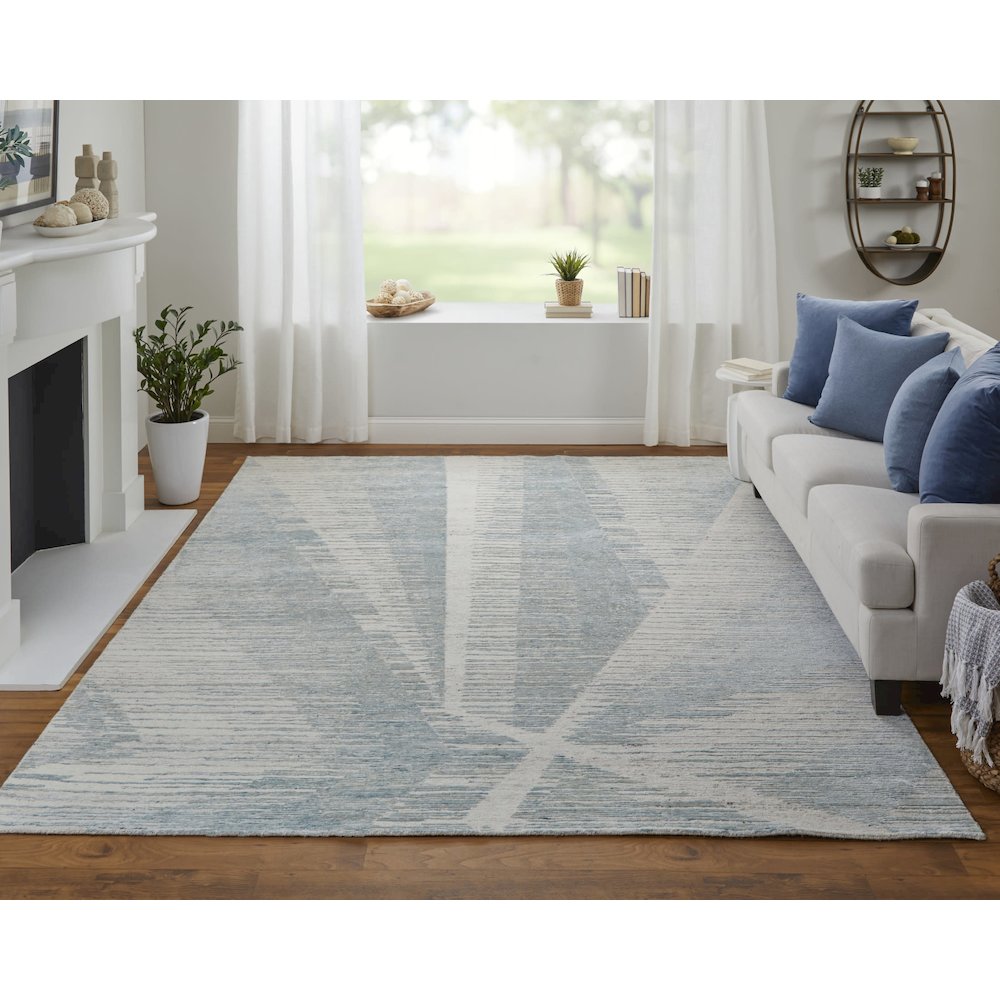 Brighton Modern Abstract, Blue/Ivory/Silver, 3' x 5' Accent Rug. Picture 2