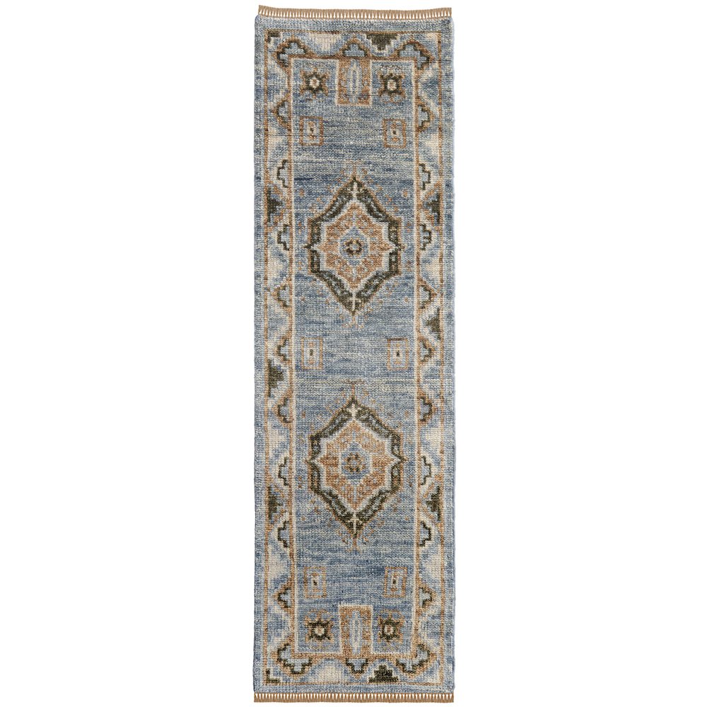 Fillmore Traditional Medallion, Blue/Green, 2'-6" x 12' Runner. Picture 1