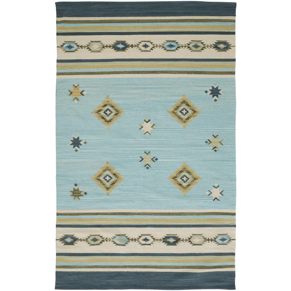 Dharma Southwestern Flatweave Rug, Sky Blue/Evergreen, 8ft x 10ft Area Rug, I94R0762SKY000F00. Picture 2