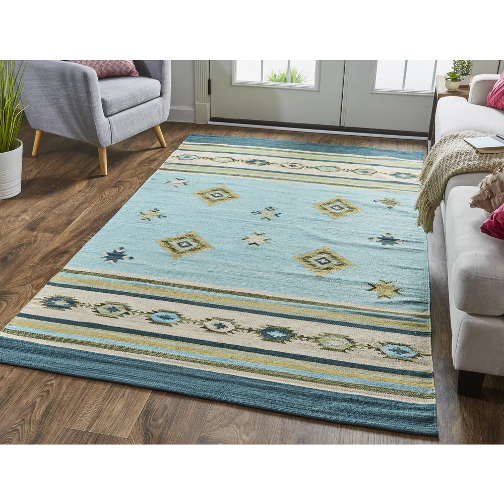 Dharma Southwestern Flatweave Rug, Sky Blue/Evergreen, 8ft x 10ft Area Rug, I94R0762SKY000F00. Picture 1