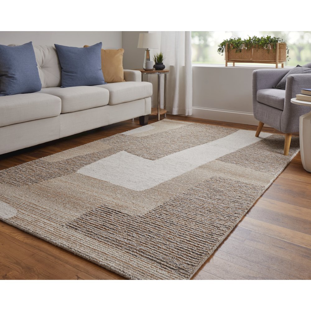 Pollock Modern Abstract, Brown/Tan/Ivory, 5' x 8' Area Rug. Picture 2