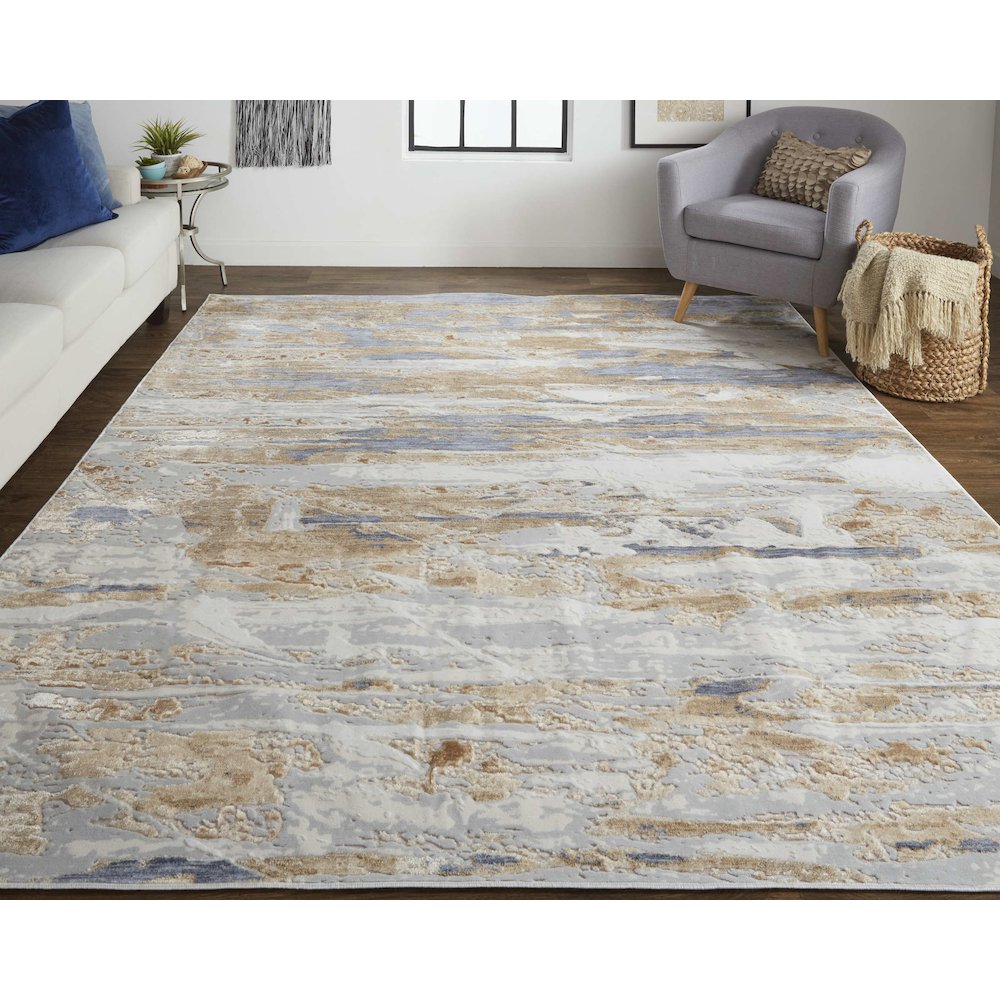Laina Transitional Abstract, Tan/Orange/Ivory, 7'-10" x 9'-6" Area Rug. Picture 2
