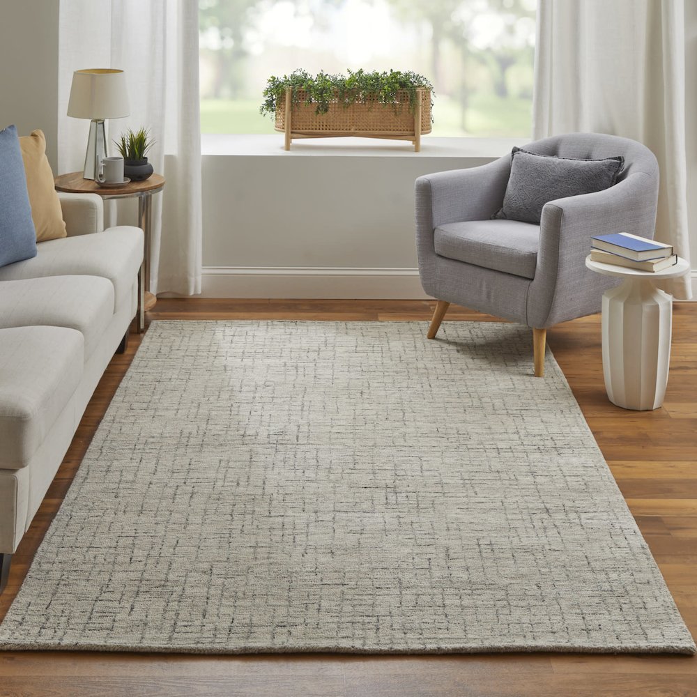 Belfort Transitional Solid, Ivory/Gray/Taupe, 10' x 14' Area Rug. Picture 2