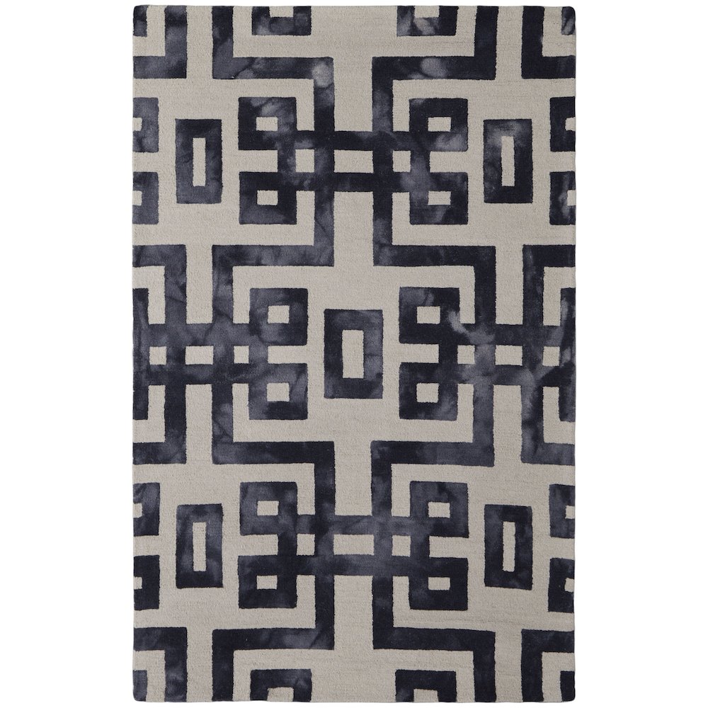 Lorrain Tufted Greek Key Wool Rug, Noir Black, 5ft x 8ft Area Rug, 6108568FNOR000E10. Picture 1