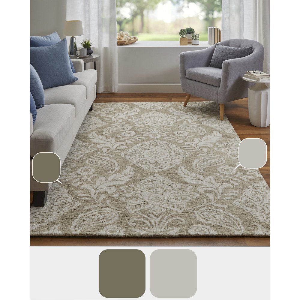 Belfort Transitional Medallion, Tan/Ivory, 10' x 14' Area Rug. Picture 7