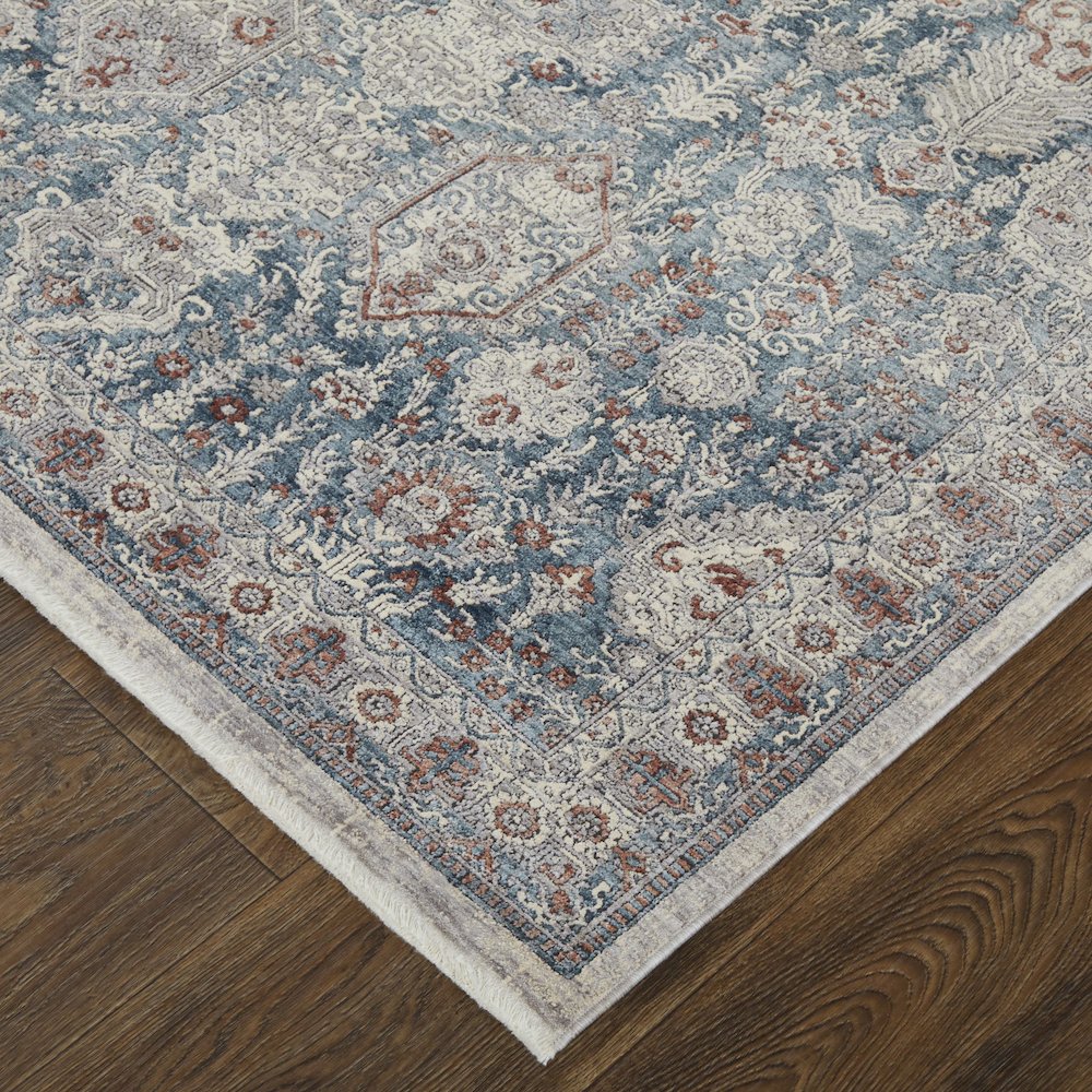 Marquette Transitional Medallion, Blue/Ivory, 5' x 7'-2" Area Rug. Picture 3