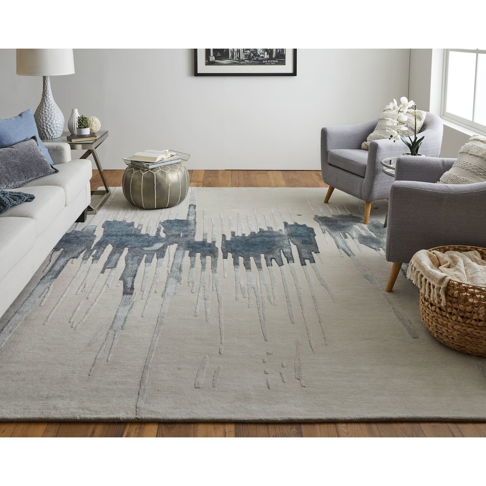 Anya Transitional Abstract, Ivory/Blue/Gray, 2' x 3' Accent Rug. Picture 2
