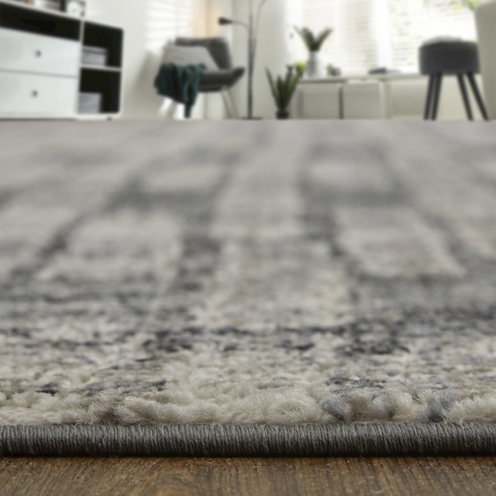 Kano Transitional Geometric, Gray/Black/Ivory, 5'-3" x 7'-6" Area Rug. Picture 8
