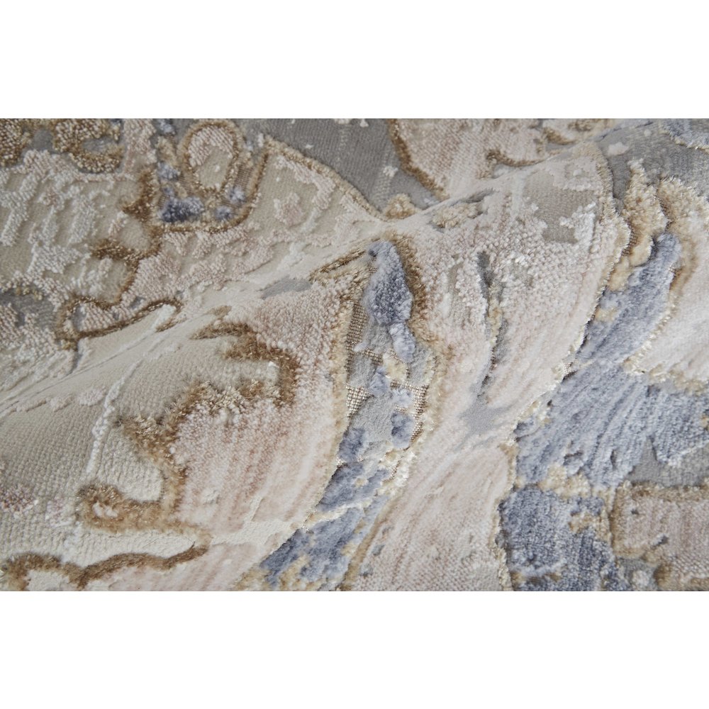 Laina Transitional Abstract, Tan/Blue, 4' x 6' Accent Rug. Picture 5