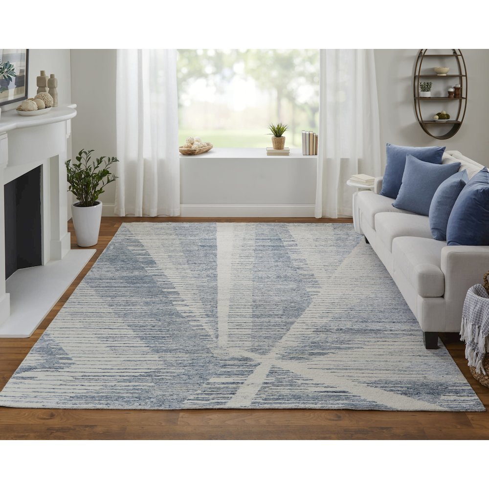 Brighton Modern Abstract, Ivory/Blue/Silver, 7'-9" x 9'-9" Area Rug. Picture 2