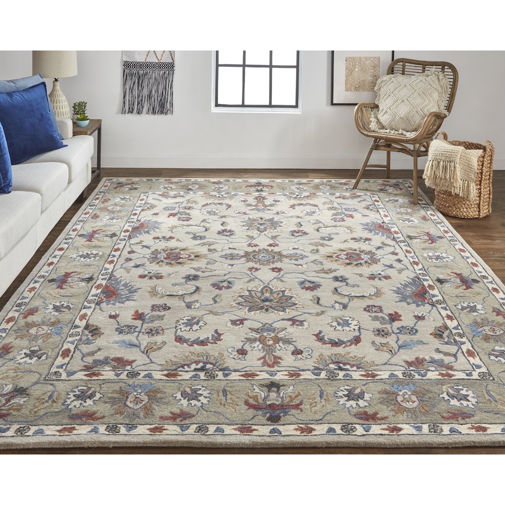 Rylan Transitional Oriental, Ivory/Taupe/Blue, 2' x 3' Accent Rug. Picture 2
