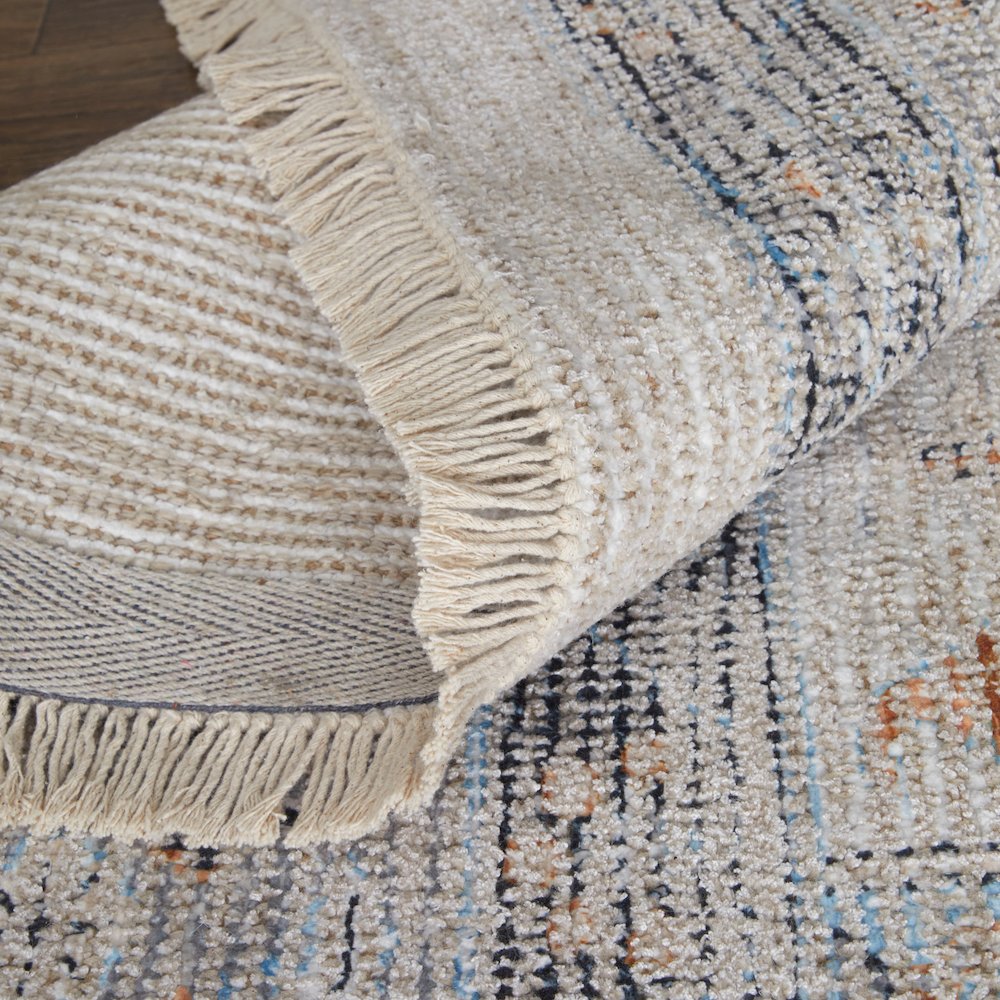 Caldwell Transitional Medallion, Ivory/Blue/Orange, 5' x 7'-6" Area Rug. Picture 6