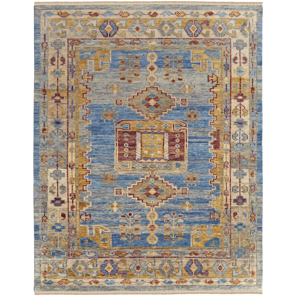 Fillmore Traditional Geometric, Blue/Yellow/Red, 3' x 5' Accent Rug. Picture 1