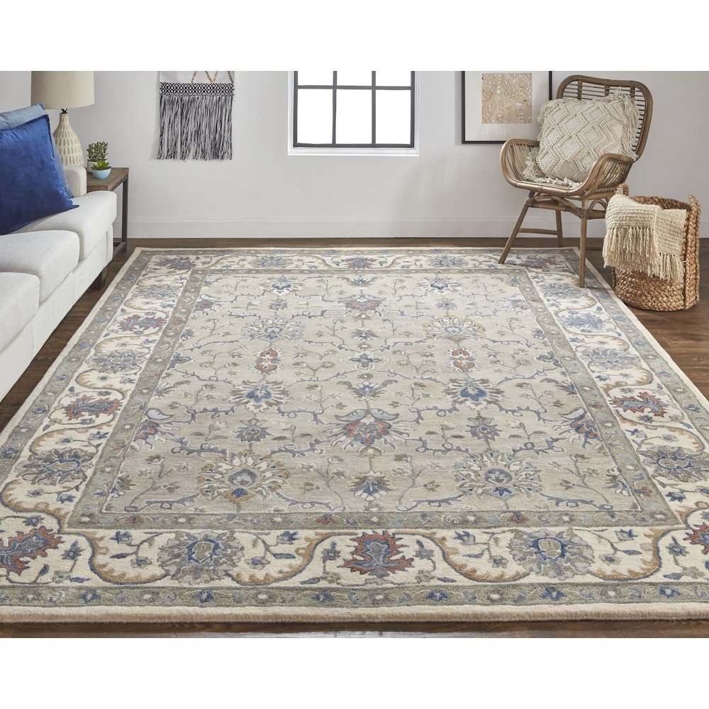 Rylan Transitional Oriental, Taupe/Ivory/Blue, 8' x 10' Area Rug. Picture 2