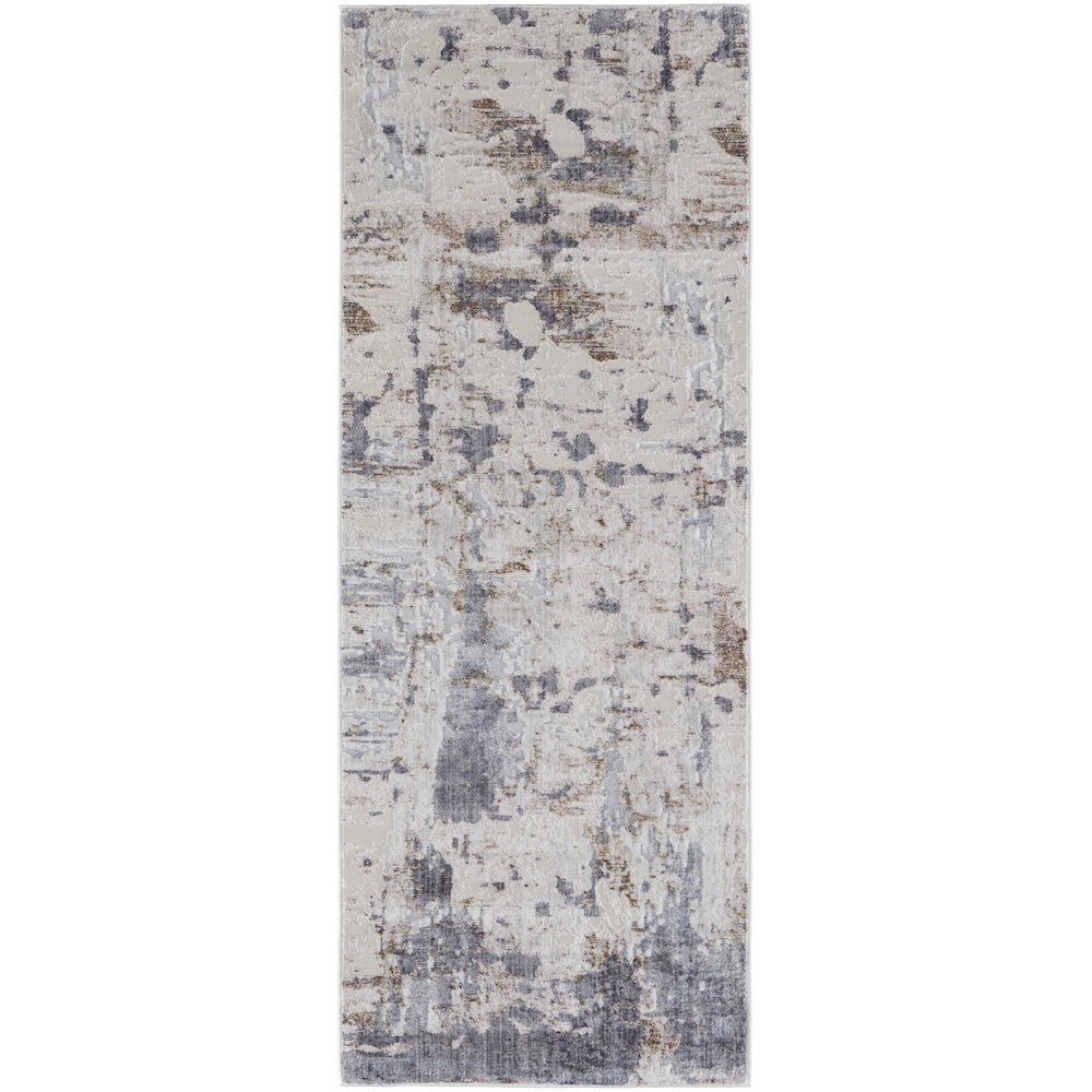 Laina Transitional Abstract, Ivory/Gray/Blue, 3' x 12' Runner. Picture 1