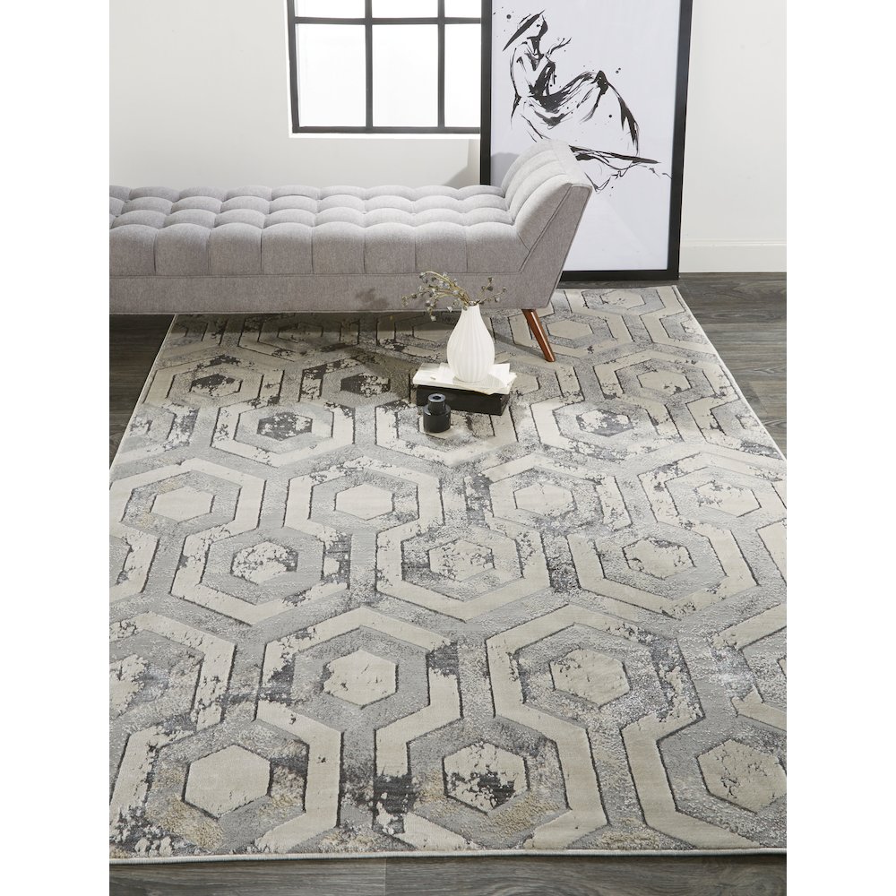 Micah Modern Distressed, Gray/Taupe/Silver, 9'-2" x 12' Area Rug. Picture 2