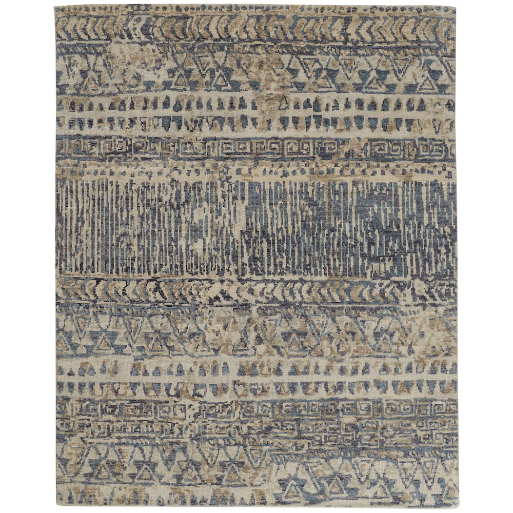 Palomar Luxe Hand Knot Abstract Area Rug, Denim Blue/Beige, 7x9in x 9x9in, PAL6591FBLUBGEF99. Picture 1