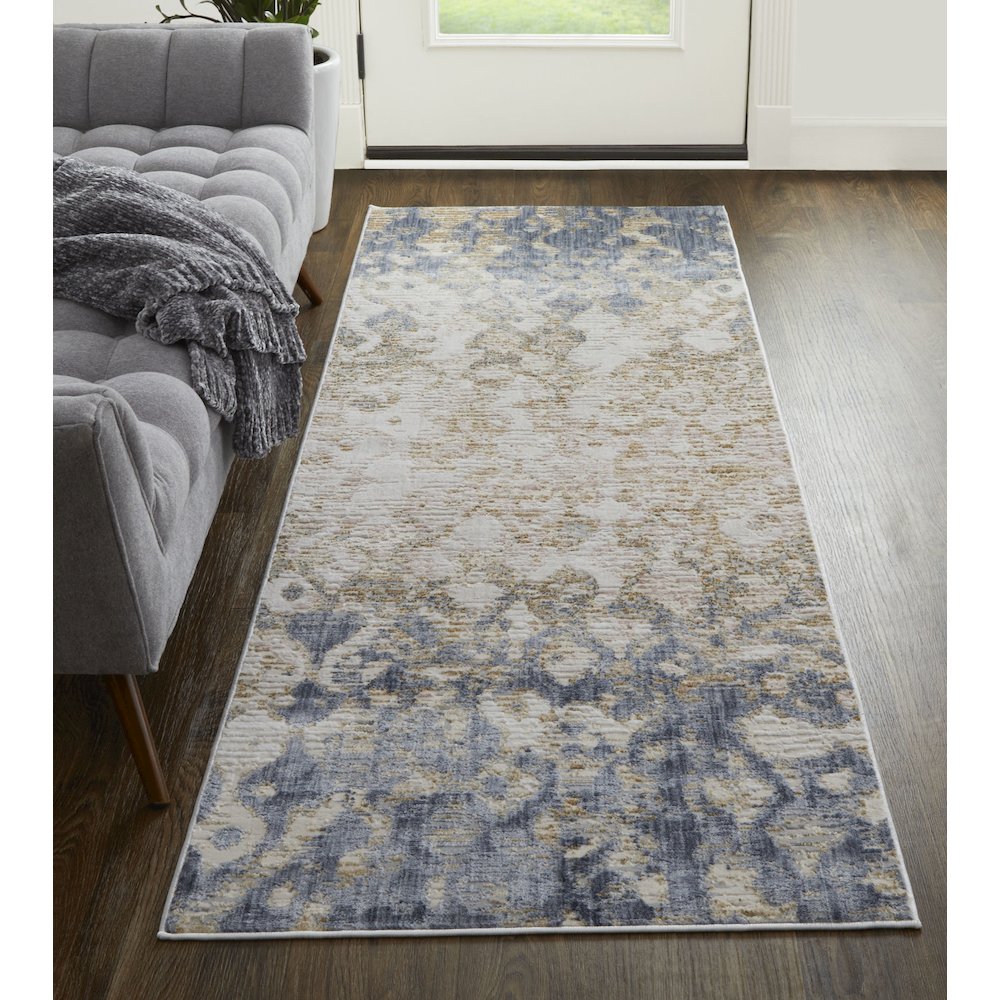 Laina Transitional Gradient & Ombre, Tan/Ivory/Blue, 3' x 10' Runner. Picture 2