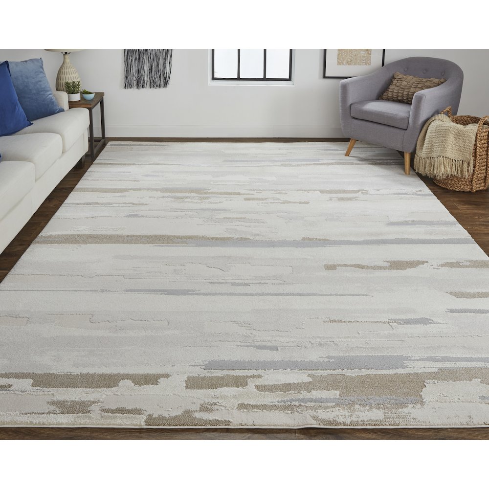 Vancouver Modern Abstract, Ivory/Tan/Brown, 1'-8" x 2'-10" Accent Rug. Picture 2