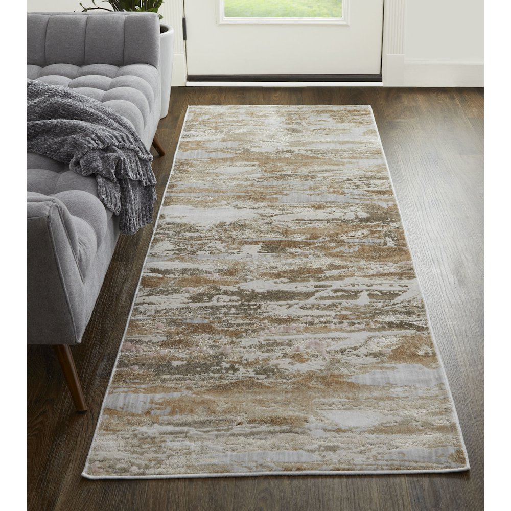 Laina Transitional Abstract, Tan/Ivory/Pink, 3' x 12' Runner. Picture 2