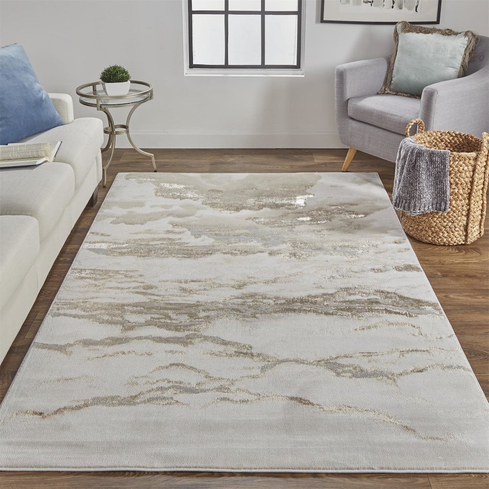 Aura Modern Abstract, Ivory/Tan/Gray, 8' x 10' Area Rug. Picture 2