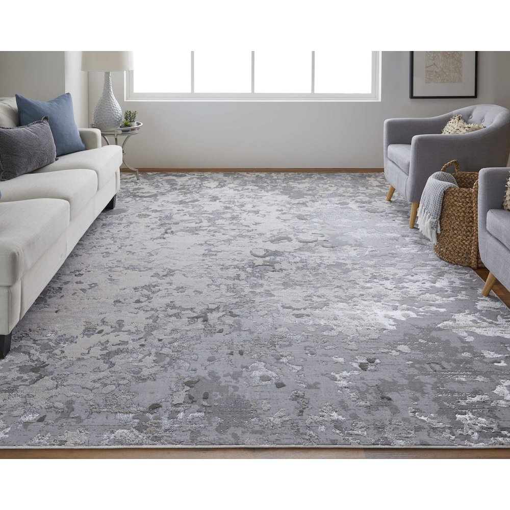 Micah Modern Abstract, Silver/Gray/White, 13' x 20' Area Rug. Picture 2