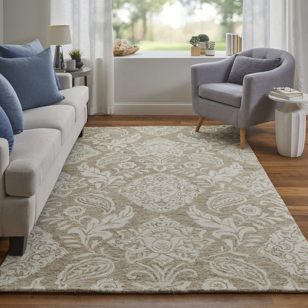 Belfort Transitional Medallion, Tan/Ivory, 10' x 14' Area Rug. Picture 2
