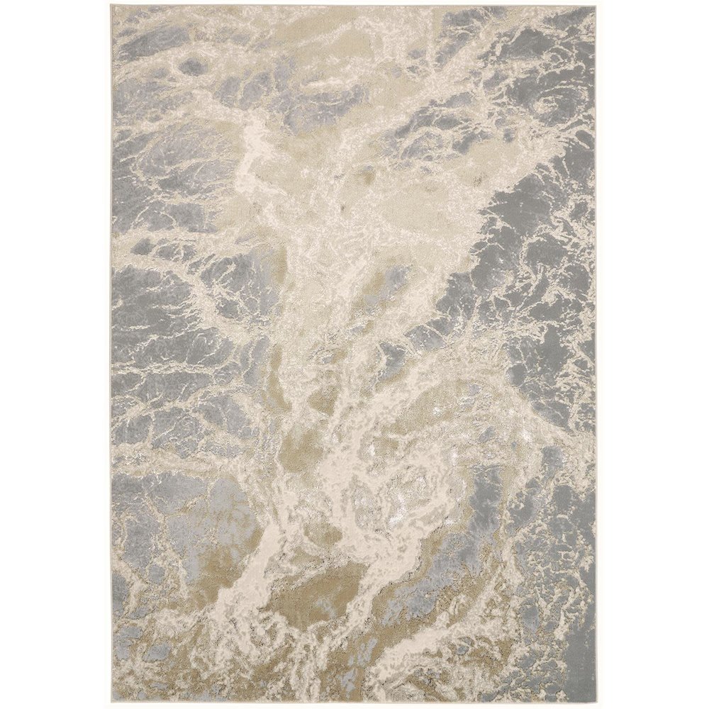 Aura Modern Abstract, Ivory/Silver/Gold, 3'-11" x 6' Accent Rug. Picture 1