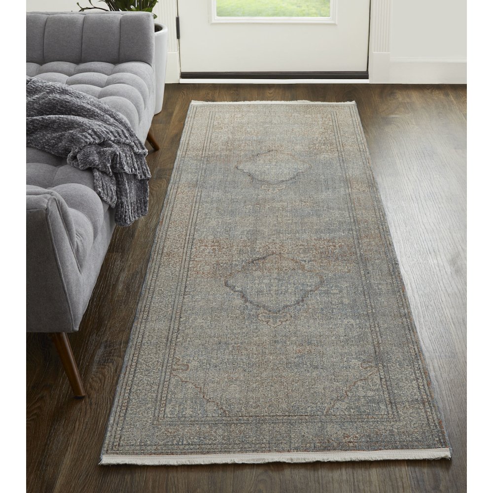 Marquette Transitional Medallion, Blue/Red/Gray, 2'-8" x 10' Runner. Picture 2