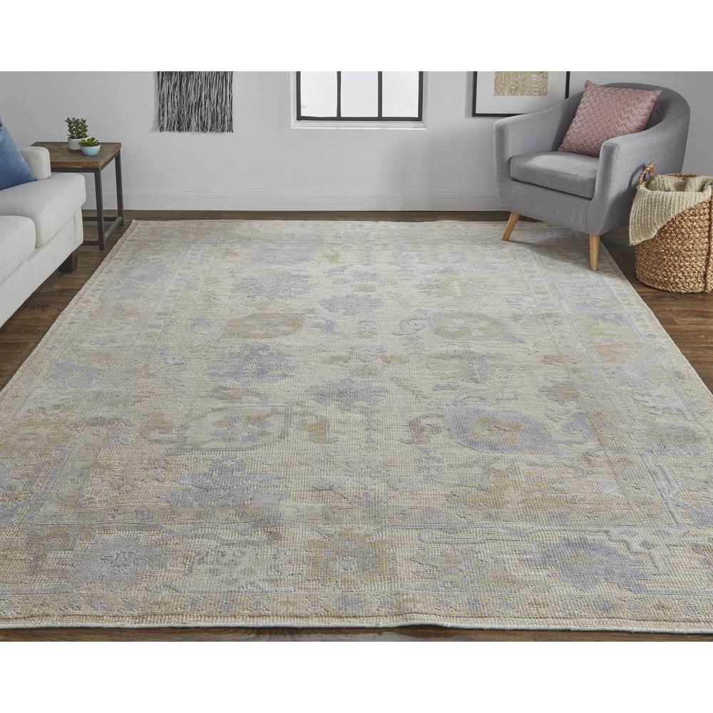 Wendover Eco Friendly PET Oushak Rug, Ivory Tan/Stone Blue, 8ft x 10ft Area Rug, WND6862FTAN000F00. Picture 1