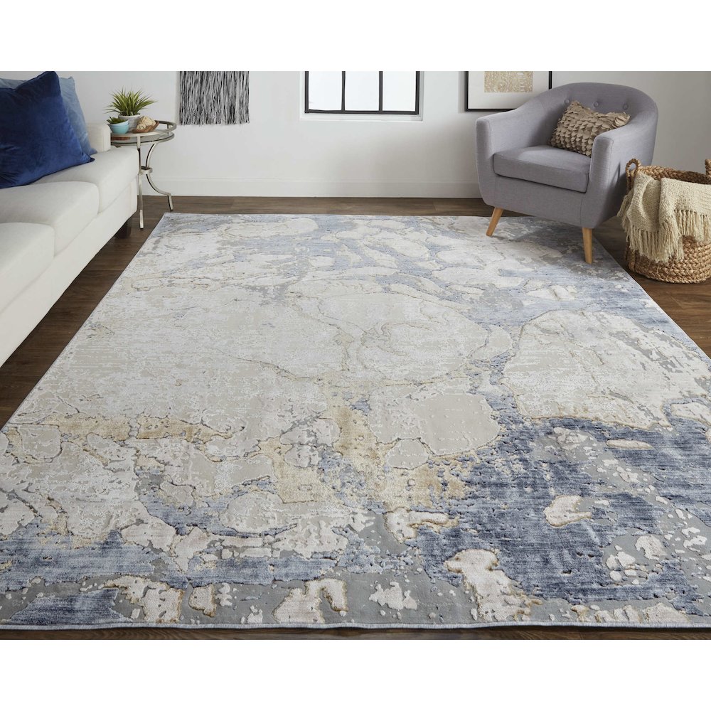 Laina Transitional Abstract, Tan/Blue, 4' x 6' Accent Rug. Picture 2