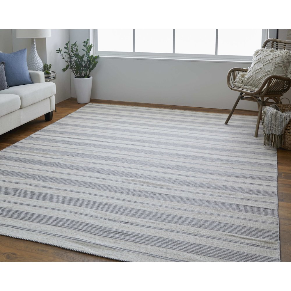 Duprine Transitional Stripes, Gray/Ivory, 10' x 14' Area Rug. Picture 2