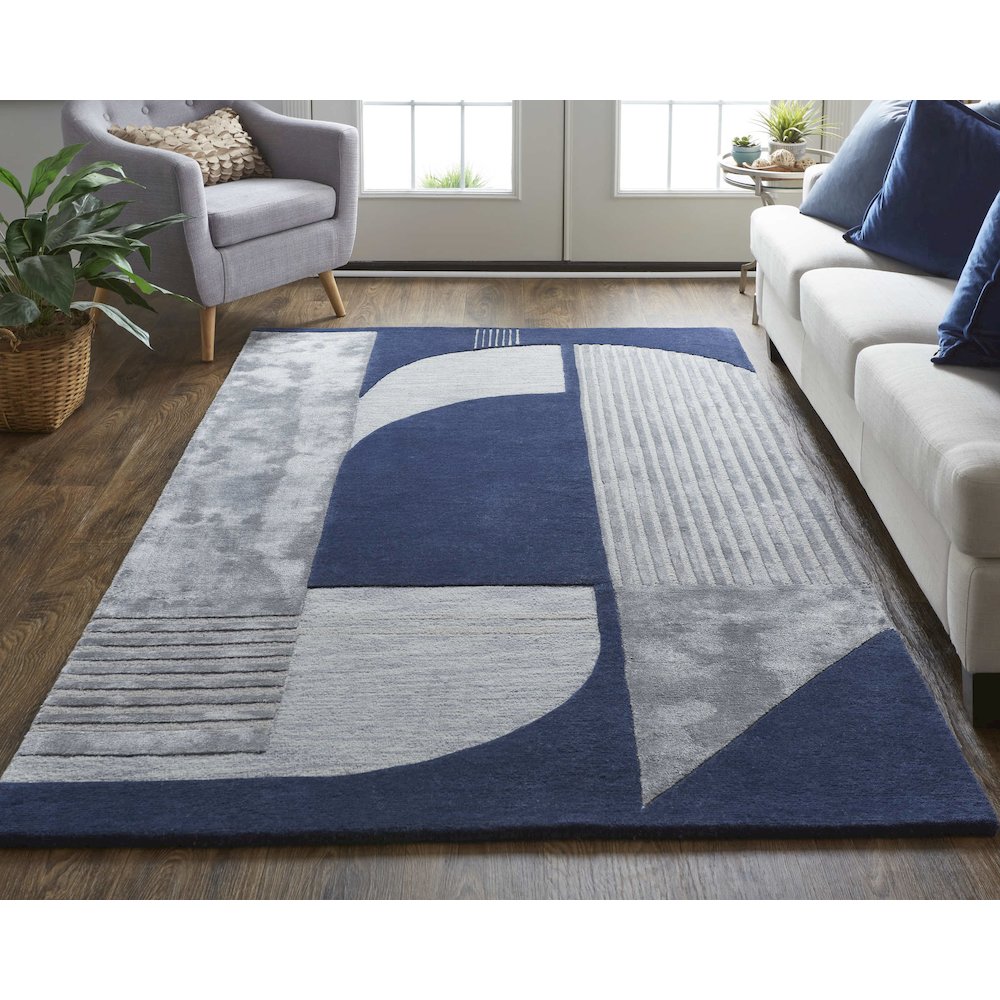 Nash Modern Geometric, Blue/Silver, 8' x 10' Area Rug. Picture 2